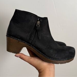 Dansko Black Leather Ankle Clog Booties Platform Heel Comfort Shoes Size 37